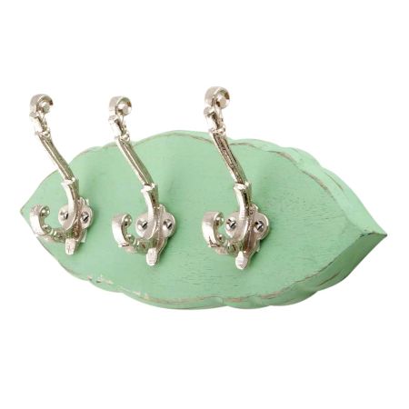 Green Silver Small Wall Wooden Iron Hooks